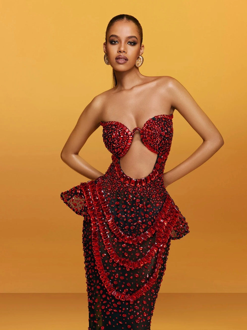 Red Goddess Aphrodite Couture Long Dress